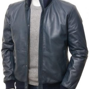 Men’s_Blue_Leather_Bomber_Two_Pockets_Jacket