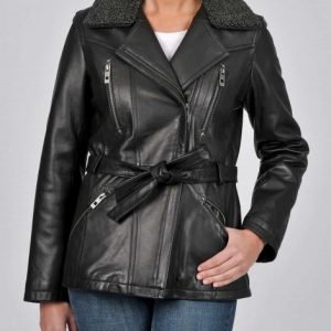 Womens_Black_Belted_Shearling_Collar_Jacket